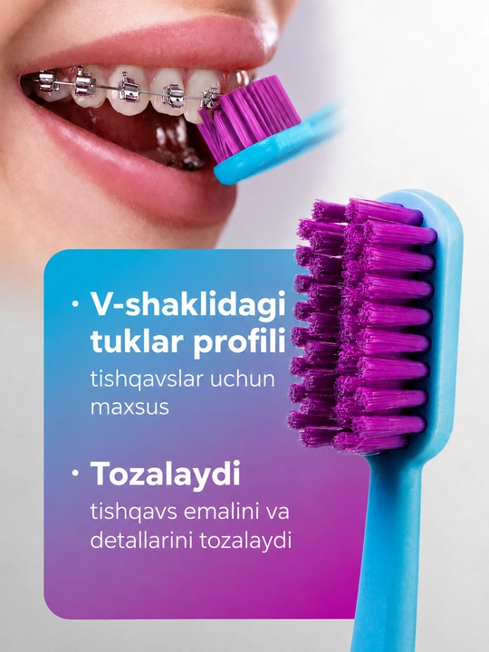 Ortodontik tish cho‘tkasi, Revyline Ortho, orto cho‘tka, breketlar uchun cho‘tka, yumshoq