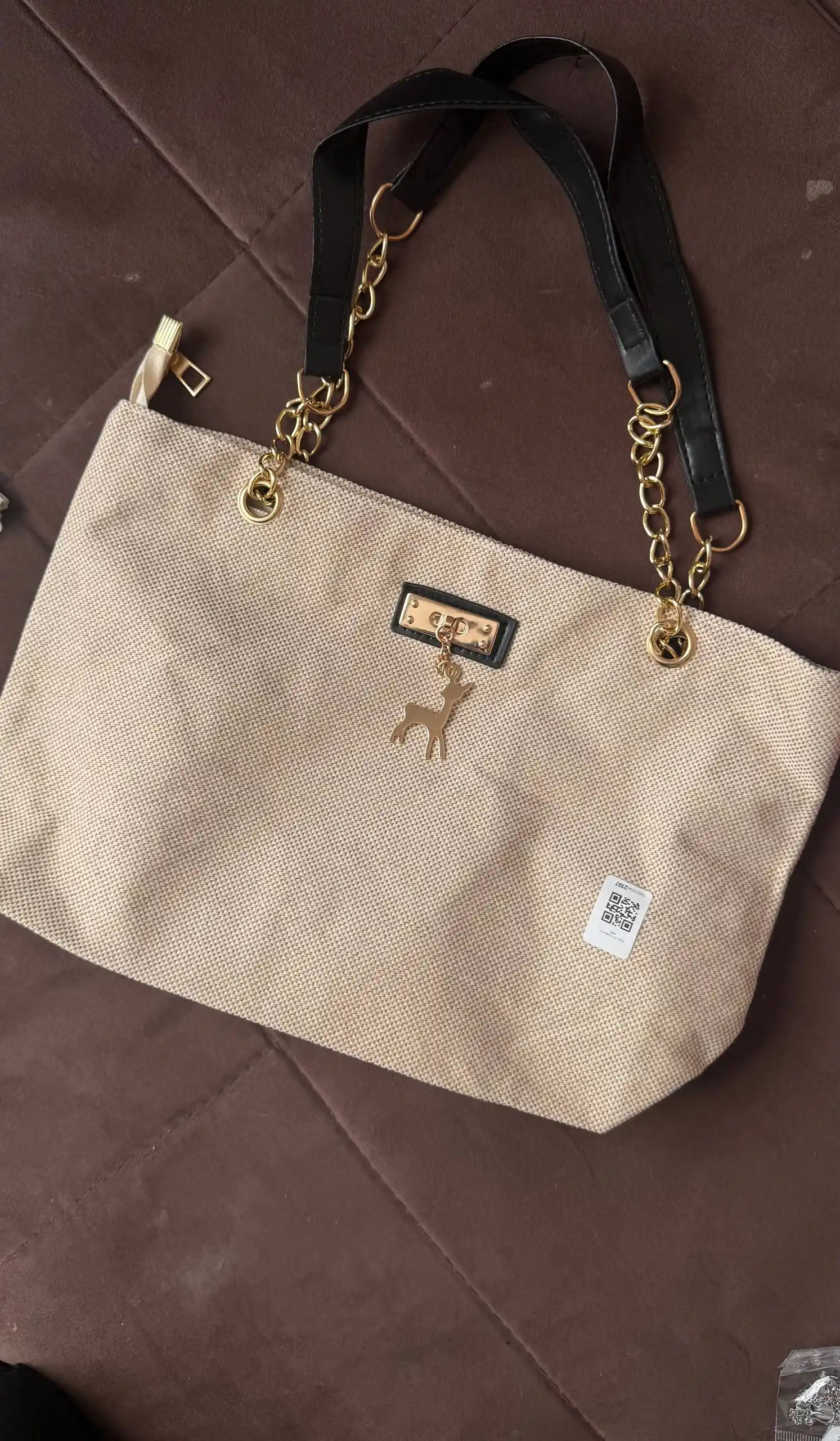 Ayollar kanvas sumkasi, katta sig‘imli tote shopper, yelkaga va qo‘lda, zanjirli