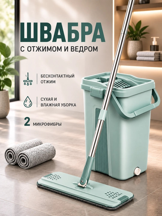 Швабра, швабра с ведром, швабра с отжимом, швабра для мытья пола, насадка для швабры - 