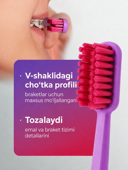 Ortodontik tish cho‘tkasi, Revyline Ortho, orto cho‘tka, breketlar uchun cho‘tka, yumshoq