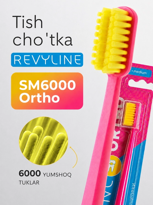 Ortodontik tish cho‘tkasi, Revyline Ortho, orto cho‘tka, breketlar uchun cho‘tka, yumshoq