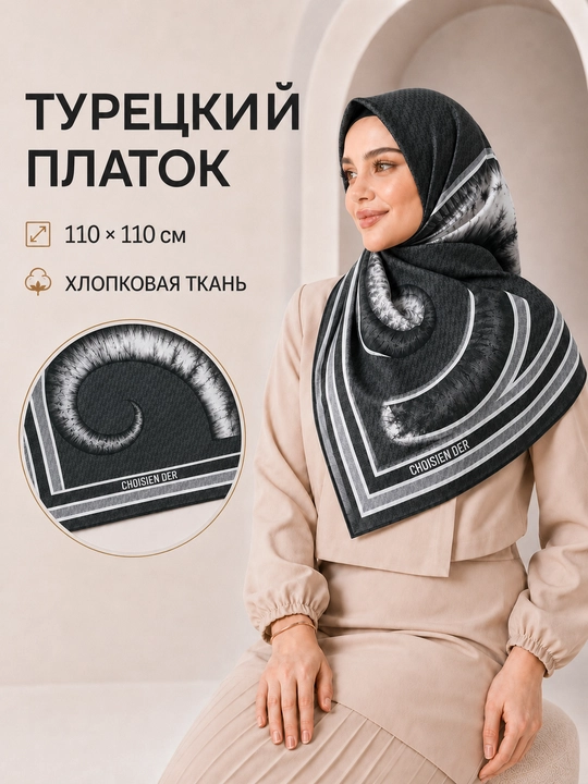 Ayollar uchun XB ro‘mol 110x110 sm, hijob uchun katta kvadrat bosh ro‘mol, naqshli