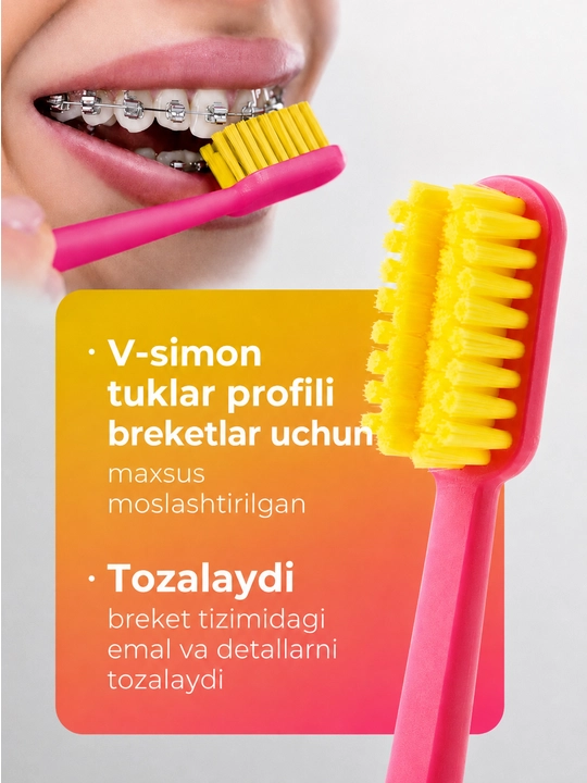 Ortodontik tish cho‘tkasi, Revyline Ortho, orto cho‘tka, breketlar uchun cho‘tka, yumshoq