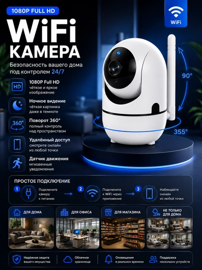 Smart Wi-Fi kamera, PTZ videokuzatuv kamerasi, Full HD tashqi kamera