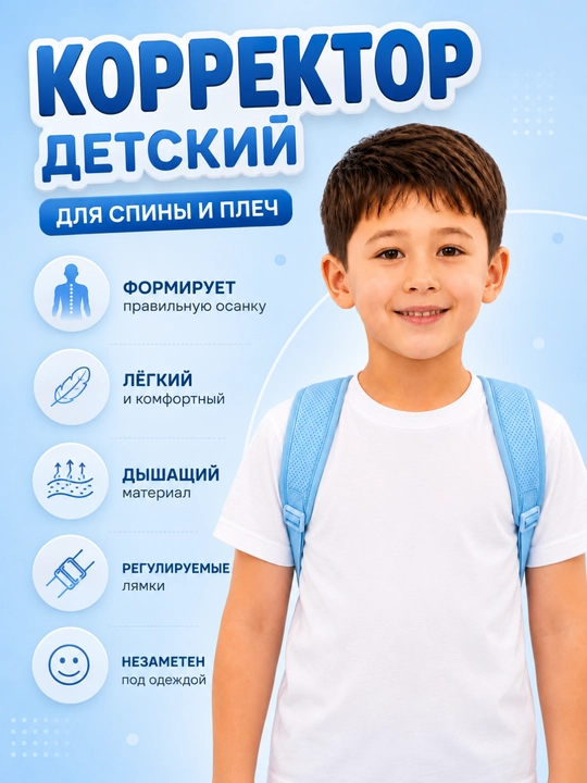 Детский корректор осанки для спины и плеч, регулируемые лямки, розовый и голубой - 
