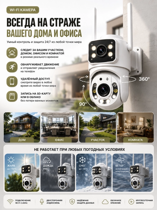 Smart Wi-Fi kamera, PTZ videokuzatuv kamerasi, Full HD tashqi kamera