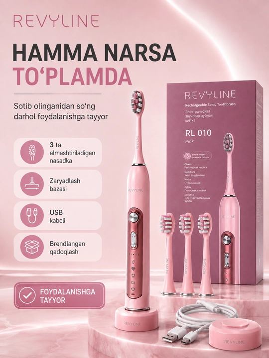 Elektr tish cho'tkasi, 3 ta nozul bilan va sumka bilan, Revyline RL010
