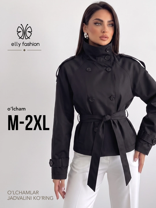 Ayollar uchun trench, belbog‘li kuzgi kalta plash, ayollar kurtkasi — ELLY FASHION - 