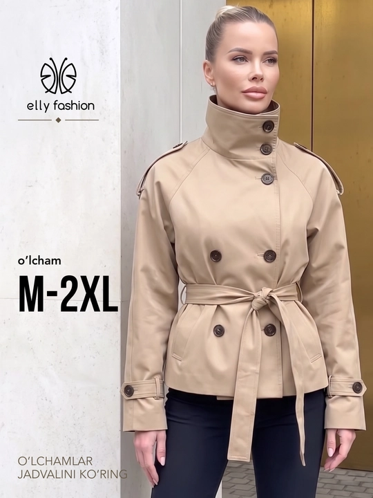 Ayollar uchun trench, belbog‘li kuzgi kalta plash, ayollar kurtkasi — ELLY FASHION - 