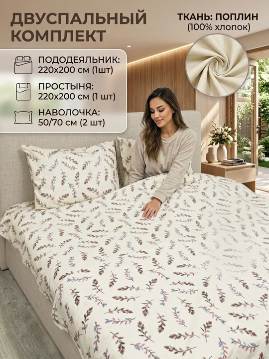 Ikki kishilik choyshab to'plami matosi poplin 100% paxta yumshoq va nafis