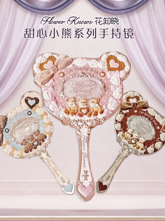 Ручное зеркало Flower Knows Sweetie Bear с объёмными мишками и бантиками
