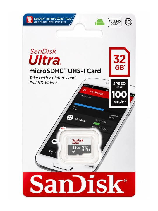 SanDisk Ultra microSD 32GB, Class 10 xotira kartasi, telefon va videoregistrator uchun
