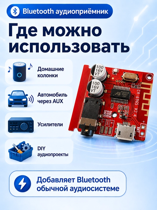 Bluetooth аудиоприёмник CA-6965 V2.4 с AUX 3.5 мм, модуль для колонок, усилителя и авто