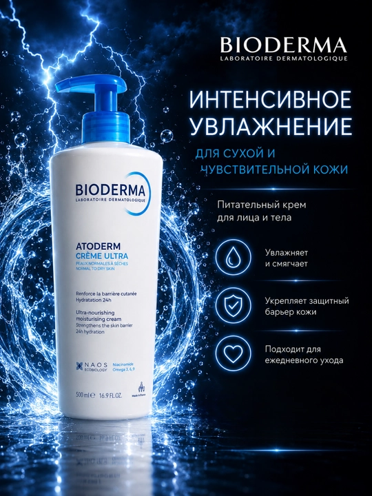 Питательный крем для лица и тела Bioderma Atoderm Creme Ultra для сухой кожи, 500 мл - 