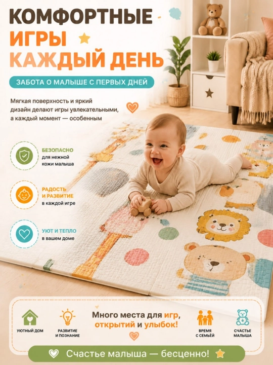 Детский ползунковый коврик, развивающий, мягкий игровой коврик для малышей, с принтами