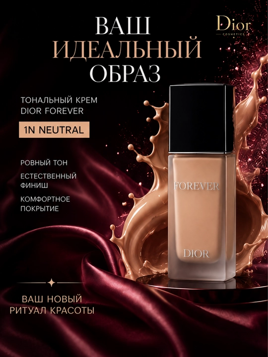 Tabiiy ko‘rinish beruvchi, tabiiy qoplama, SPF 15,Dior Forever 1N Neutral tonal krem 30 ml
