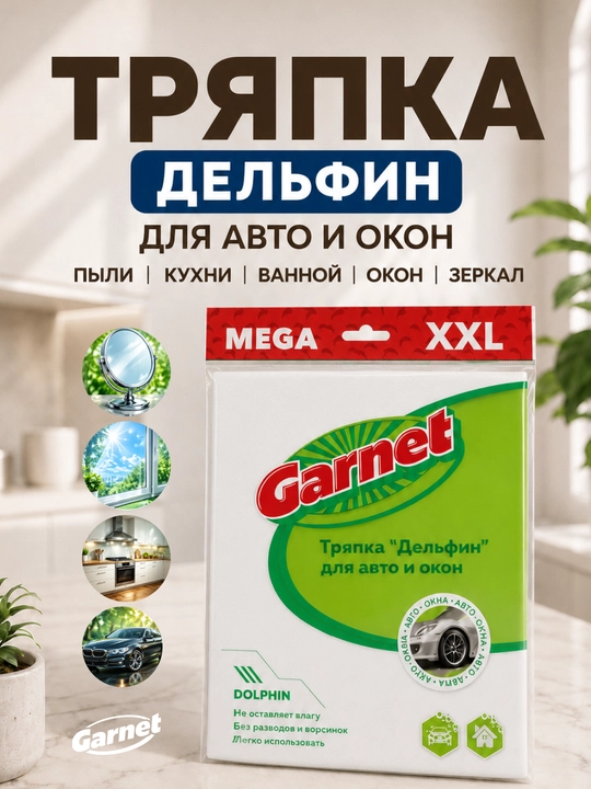 Универсальная дельфин тряпка-салфетка Garnet XXL, для чистки автомобилей, окон и стекол - 
