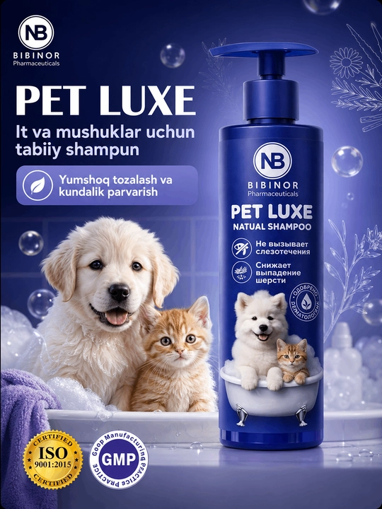 PET LUXE — натуральный шампунь для собак и кошек, мягкое очищение и уход - 