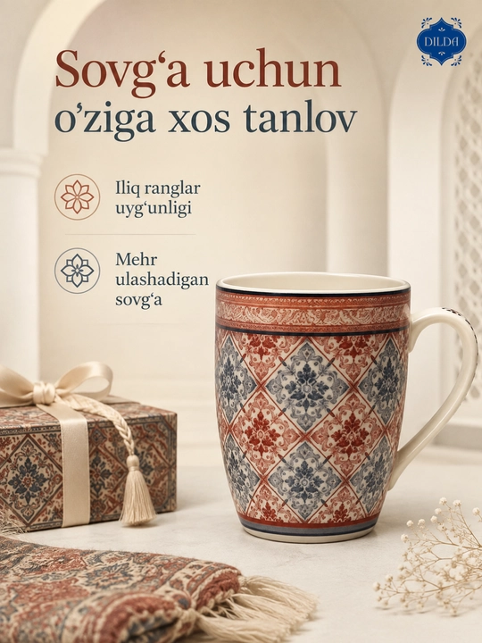 Keramika bakal krujka choy va qahva uchun, sharqona naqshli chashka, 370 ml, 1 dona - 