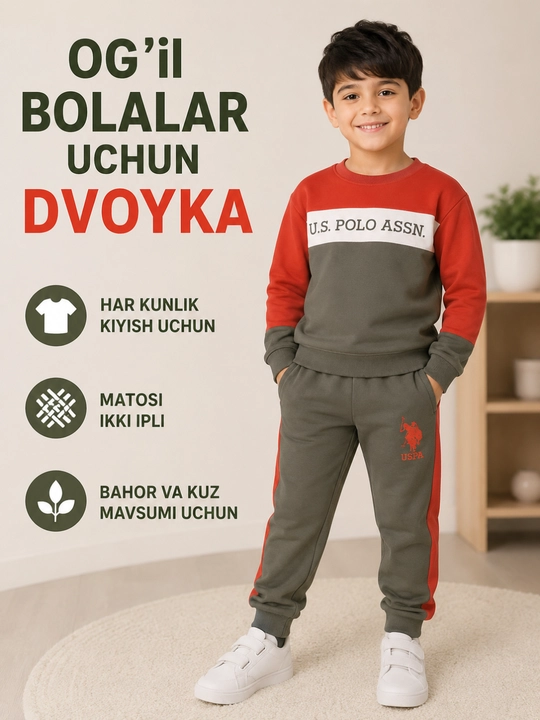 6-7 yoshli bolalar uchun zamonaviy sport kostyumi. Dvoyka kuz qish mavsumiga - 