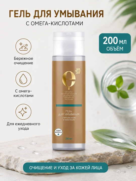 Гель для умывания ENDEMIX с омега-кислотами, очищение и уход за кожей лица, объёмом 200 мл - 