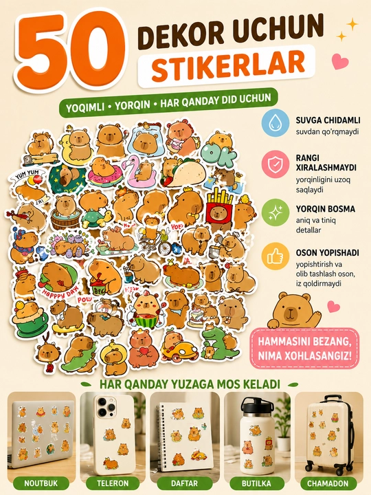 Dekor uchun stikerlar, 50 dona, 10 dan ortiq turdagi - 
