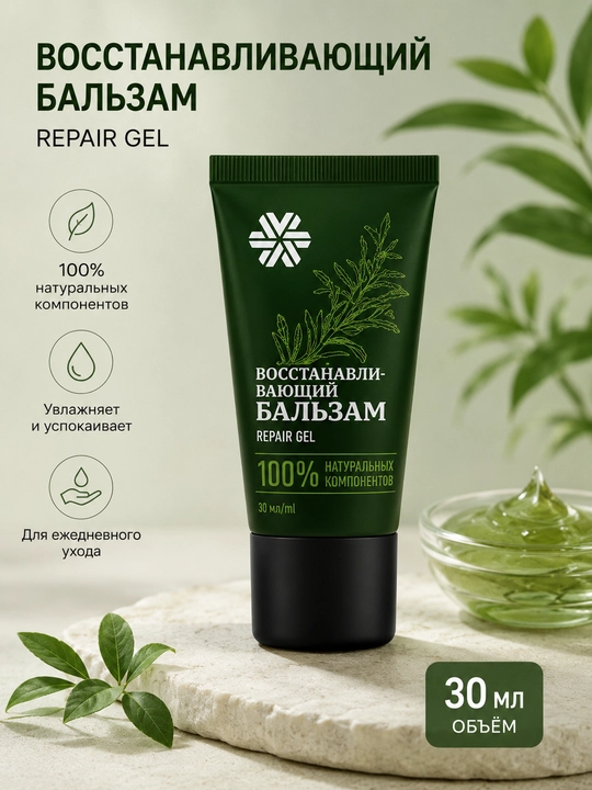 Tiklantiruvchi Repair Gel balzami, 100% tabiiy komponentlar, teri parvarishi, 30 ml hajmli - 