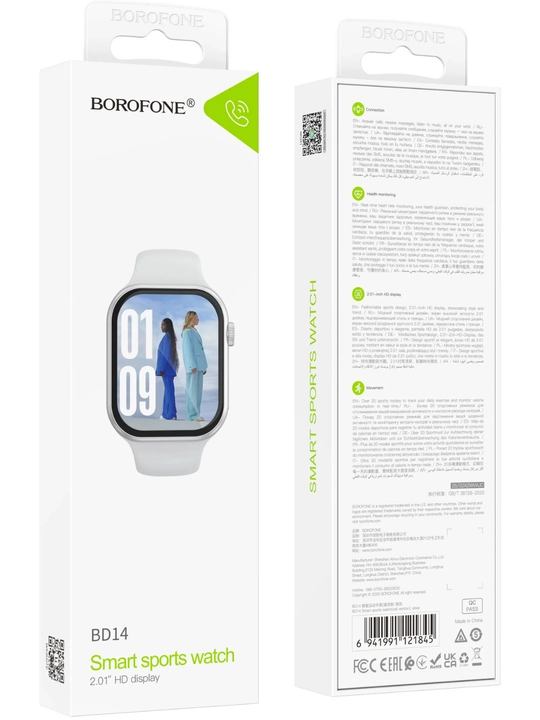 Smart soat Borofone BD14 (2.01" HD ekran, Bluetooth qo'ng'iroqlar, sport rejimlari)