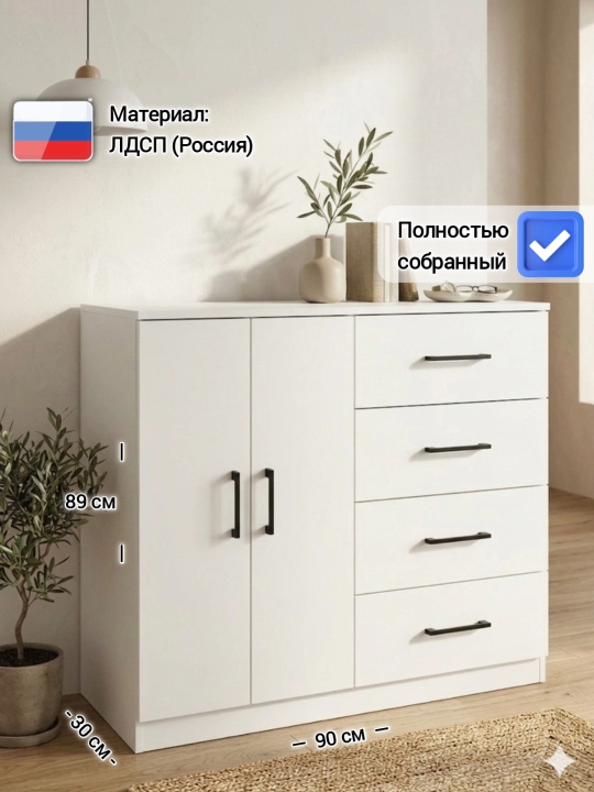 Комод-тумба универсальный KENTRA, с дверцами и ящиками, полностью собранный, ЛДСП