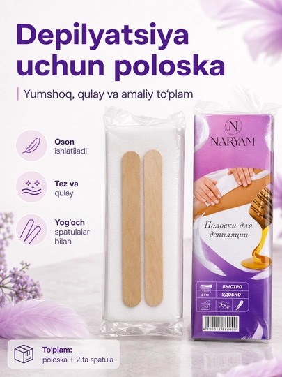 Depilyatsiya uchun chiziqlar, 2 ta yog‘och spatula bilan - 