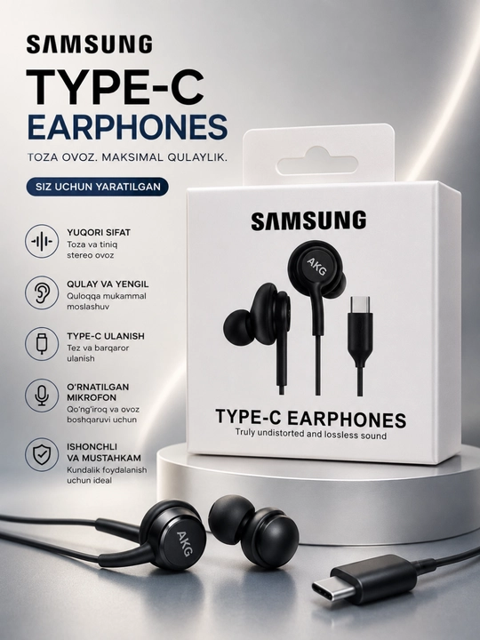 Проводные наушники Samsung AKG Type-C со стереозвуком Hi-Fi и шумоподавлением - 