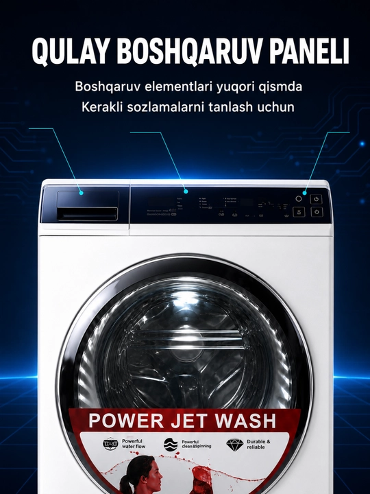 Power Jet Wash metall barabanli, old tomondan yuklanadigan kir yuvish mashinasi