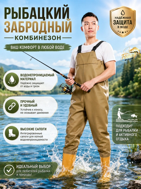 Вейдерсы рыбацкие с сапогами, водонепроницаемый забродный комбинезон для рыбалки