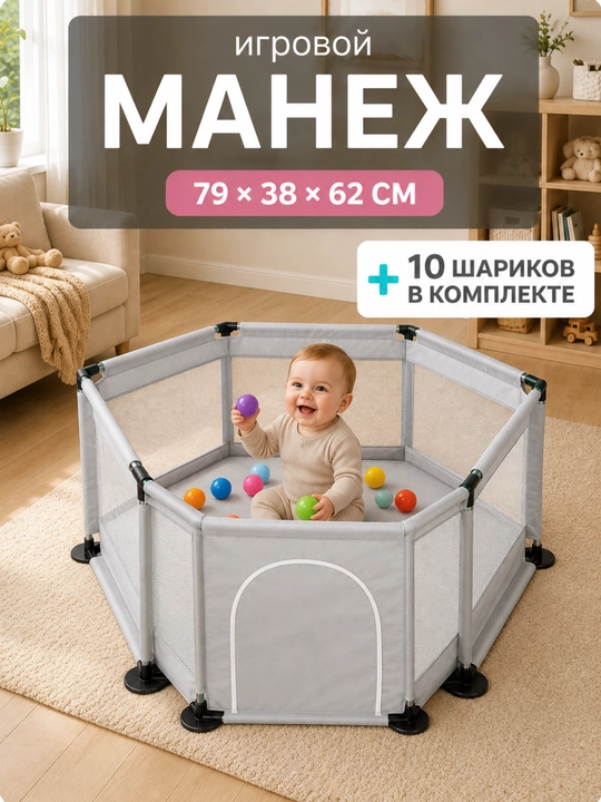 Манеж детский, напольный, с шариками, для сухого бассейна - 