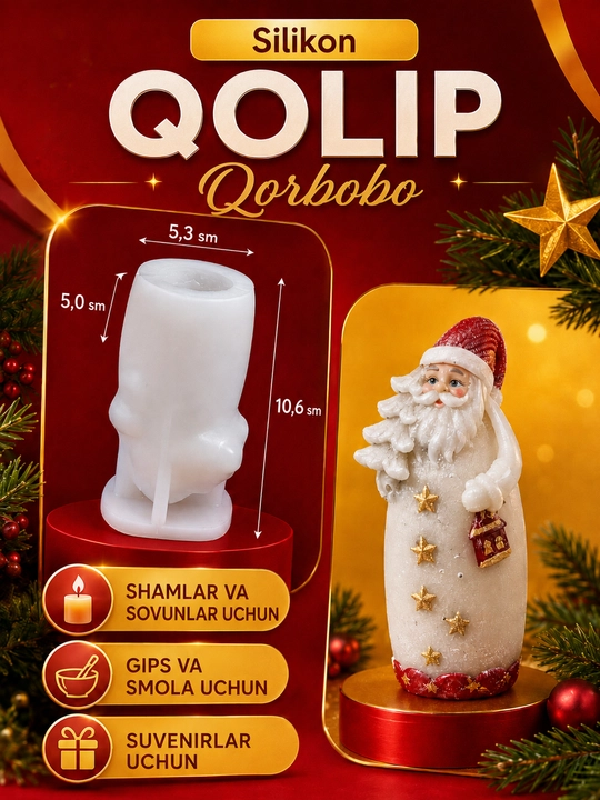 Yangi yil o‘yinchoqlari uchun silikon qoliplar, smola, gips, shamlar, yangi yil qoliplari