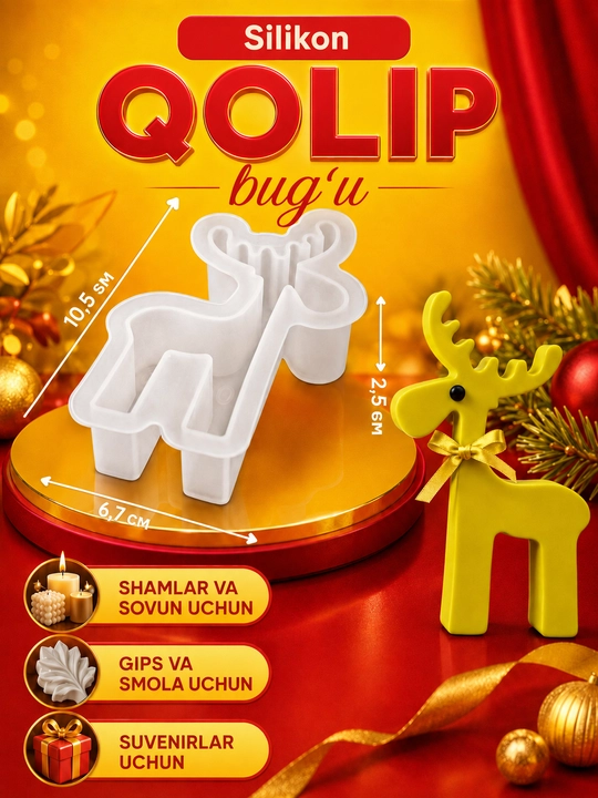 Yangi yil o‘yinchoqlari uchun silikon qoliplar, smola, gips, shamlar, yangi yil qoliplari