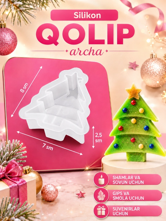 Yangi yil o‘yinchoqlari uchun silikon qoliplar, smola, gips, shamlar, yangi yil qoliplari
