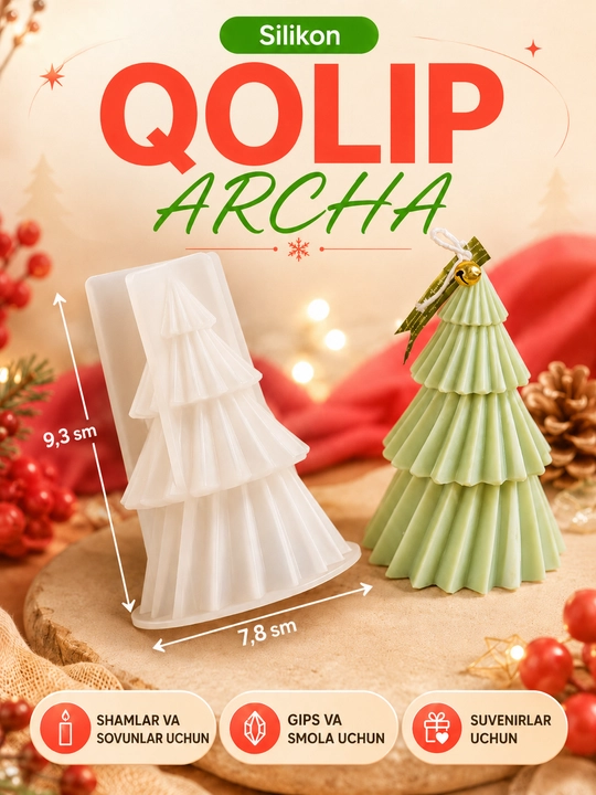 Yangi yil o‘yinchoqlari uchun silikon qoliplar, smola, gips, shamlar, yangi yil qoliplari