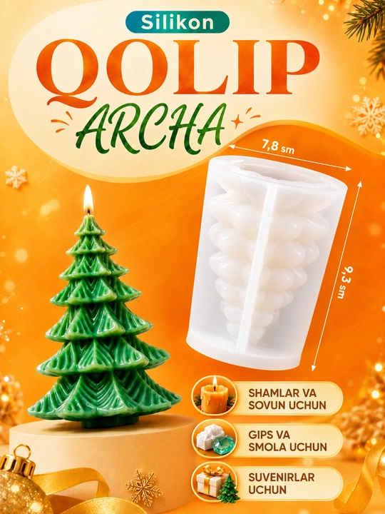 Yangi yil o‘yinchoqlari uchun silikon qoliplar, smola, gips, shamlar, yangi yil qoliplari