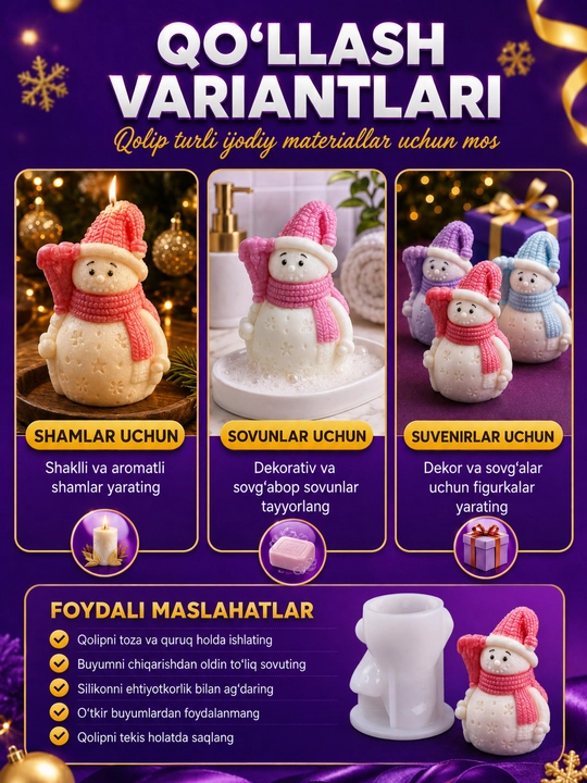Yangi yil o‘yinchoqlari uchun silikon qoliplar, smola, gips, shamlar, yangi yil qoliplari