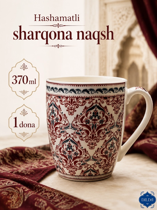 Keramika bakal krujka choy va qahva uchun, sharqona naqshli chashka, 370 ml, 1 dona - 