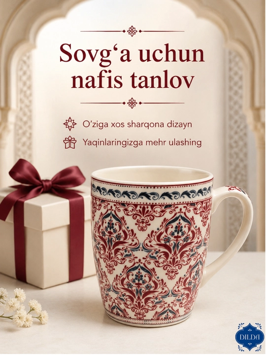 Керамический бокал кружка для чая и кофе, чашка с восточным узором, 370 мл, 1 шт