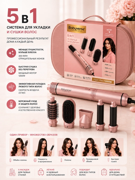 Babyverse / WLEX Professional DAYSON фен-стайлер 5/7 в 1 для укладки волос
