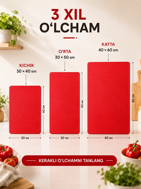 Oshxona uchun kesish taxtasi, rangli, 3 xil o‘lcham