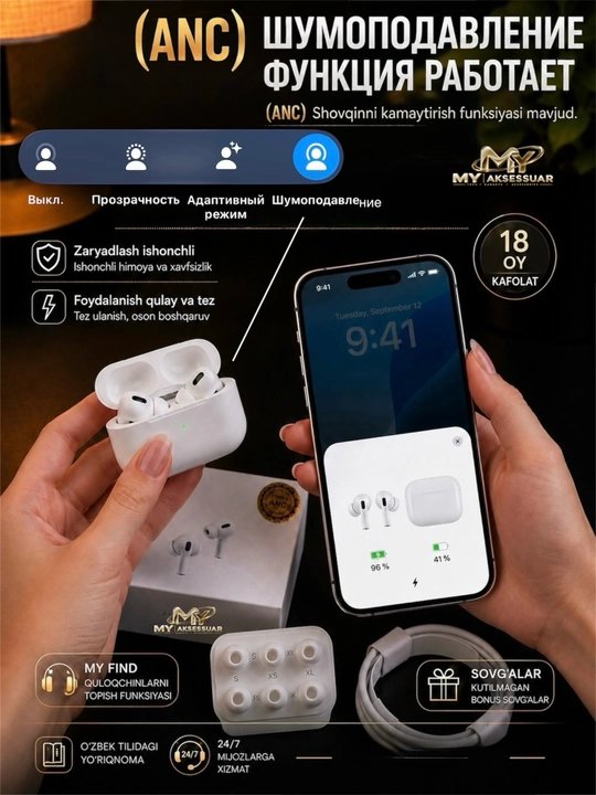 Simsiz quloqchinlar Pods Pro 2 ANC bluetooth naushnik Shovqinni kamaytirish funksiyasi bor