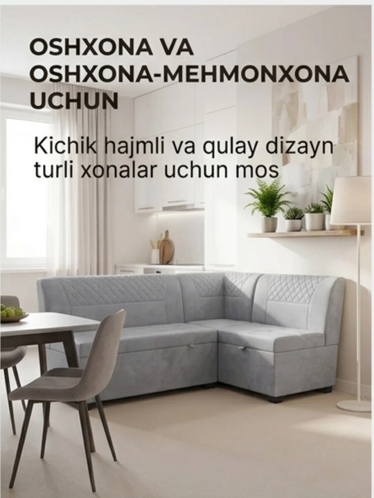 Oshxona va mehmonxona uchun burchak divan to'plami, pufik bilan, yumshoq mebel - 