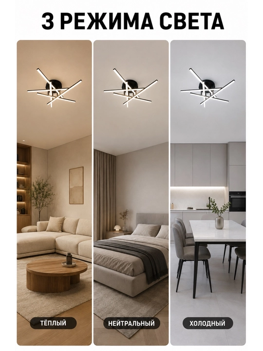 Современная LED-люстра, 60 x 60 см — 3 режима освещения, энергосберегающая, лёгкий монтаж