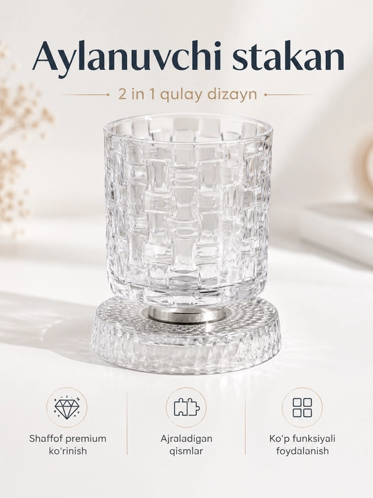 Aylanuvchi taglikli nafis shisha stakan, ichimliklar uchun - 