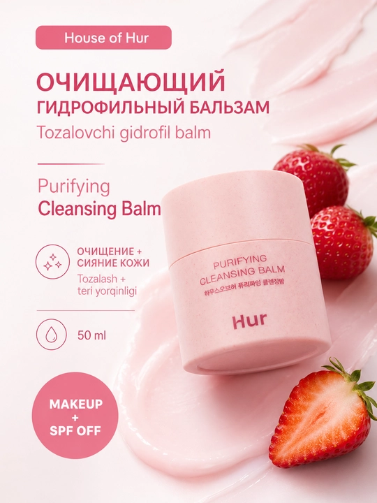 Tozalovchi gidrofil balzam, terini yaltiratish uchun House of Hur Purifying Cleansing Balm - 