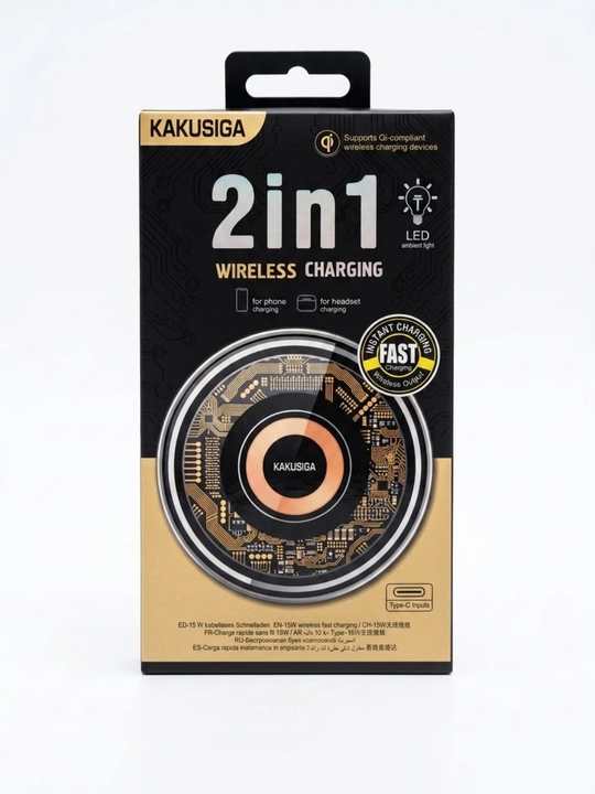 Kakusiga simsiz quvvatlantirgich 2in1 tezkor 15W LED yoritgichli KAKUSIGA